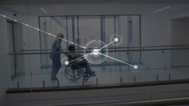 Muhtelif doktor ve hastalar arasındaki bağlantı ağının animasyonu. Küresel tıp, bağlantılar ve dijital arayüz konsepti dijital olarak oluşturulmuş video.