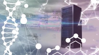 Sunucu üzerinden veri işleme animasyonu. Küresel iş ve dijital arayüz kavramı dijital olarak oluşturulmuş video.