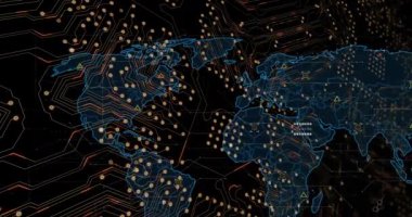 Siyah arkaplan üzerinde veri işleme animasyonu. küresel iş ve dijital arayüz kavramı dijital olarak oluşturulmuş video.