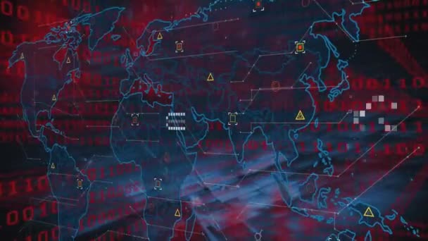 Animazione Dell Elaborazione Dei Dati Sulla Mappa Del Mondo Concetto — Video Stock