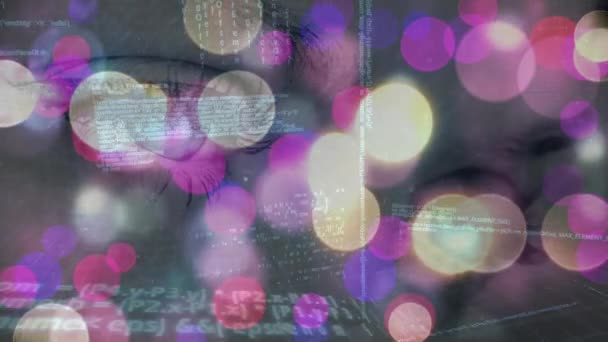 Pontos Brilhantes Coloridos Luz Processamento Dados Close Olhos Femininos Conceito — Vídeo de Stock