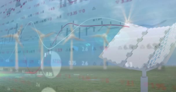 Animatie Van Financiële Gegevensverwerking Zonnepanelen Digitaal Gegenereerde Video Elektriciteits Energie — Stockvideo