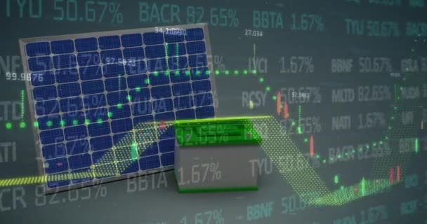 Анимация Финансовых Данных Графиков Солнечных Батареях Концепция Зеленой Энергетики Экоэнергетики — стоковое видео