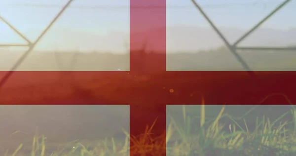 Εικόνα Της Σημαίας Της Αγγλίας Πάνω Από Πυλώνες Ουκρανική Κρίση — Φωτογραφία Αρχείου