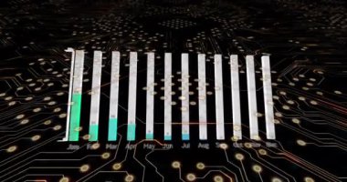 Siyah arkaplan üzerinde veri işleme animasyonu. küresel iş ve dijital arayüz kavramı dijital olarak oluşturulmuş video.