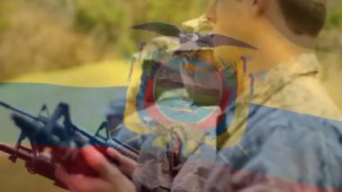 Çeşitli erkek askerler üzerinde Kolombiya bayrağının canlandırılması. Ulusal bayraklar ve vatanseverlik kavramı dijital olarak oluşturuldu.