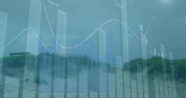 Manzara üzerinde veri işleme animasyonu. küresel iş ve dijital arayüz kavramı dijital olarak oluşturulmuş video.