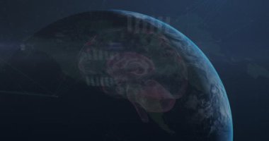 Dünya üzerinde veri işleme animasyonu. küresel iş ve dijital arayüz kavramı dijital olarak oluşturulmuş video.