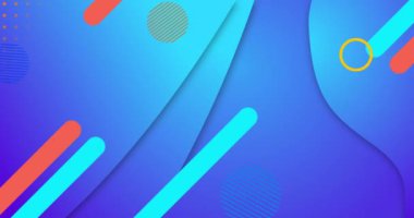 Mavi arka planda çizgi ve dairelerin animasyonu. Renk, şekil ve hareket konsepti dijital olarak oluşturulmuş video.