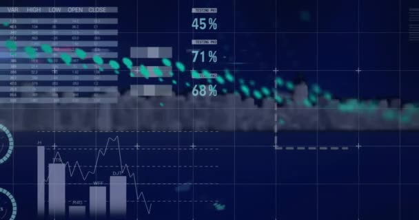 Animación Del Procesamiento Datos Sobre Paisaje Urbano Sobre Fondo Negro — Vídeo de stock