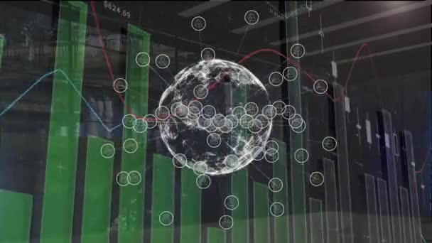 Animace Finančních Dat Grafů Celém Světě Připojením Globální Finanční Ekonomický — Stock video