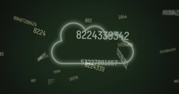 Animace Měnících Čísel Cloudu Černém Pozadí Zpracování Dat Cloud Computing — Stock video