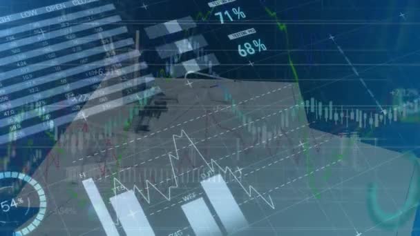 Animação Gráficos Dados Financeiros Sobre Projeto Casa Fundo Marinho Negócios — Vídeo de Stock