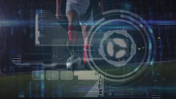 Animation Data Processing Caucasian Male Soccer Player Global Sport Digital — Stock Video