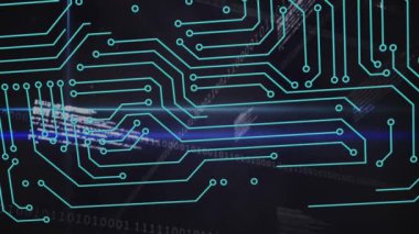 Mavi arkaplanda veri işleme animasyonu. küresel iş ve dijital arayüz kavramı dijital olarak oluşturulmuş video.