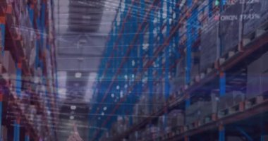 Depo üzerinden finansal verilerin ve grafiklerin animasyonu. iş, finans ve dağıtım hizmetleri kavramı dijital olarak oluşturulmuş video hizmetleri.