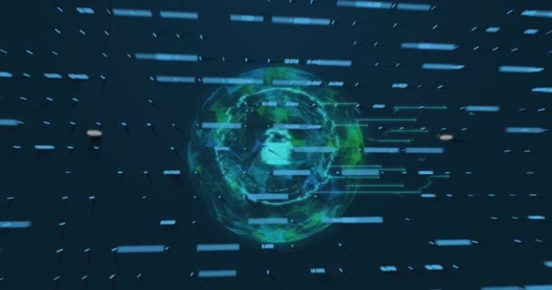 Animacja Wykresów Globusa Danych Tle Marynarki Wojennej Koncepcja Sieci Przetwarzania — Wideo stockowe