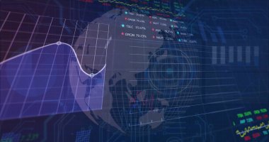 Dünya üzerinde dönen finansal veri ve grafiklerin görüntüsü. küresel finans, ekonomi, iş ve dijital arayüz kavramı dijital olarak oluşturulmuş görüntü.