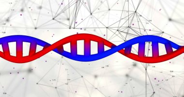 Beyaz arka plandaki DNA iplikçiklerinin resmi. küresel bilim ve dijital arayüz kavramı dijital olarak oluşturulmuş görüntü.