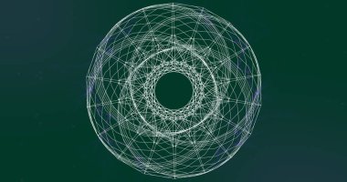 Siyah arkaplanda daireler ve noktalar. küresel bilim ve dijital arayüz kavramı dijital olarak oluşturulmuş görüntü.
