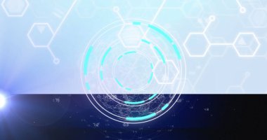 Kimyasal formüllerin işlendiği çemberin resmi. küresel bilim, kimya, bağlantılar ve dijital arayüz konsepti dijital olarak oluşturulmuş görüntü.