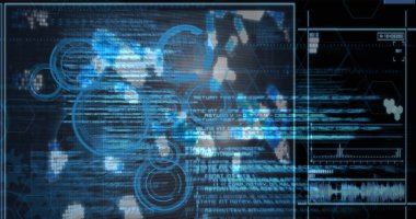 Ekranlarda işlenen virüs veri görüntüsü. küresel hesaplama, veri işleme ve teknoloji konsepti dijital olarak oluşturulmuş görüntü.