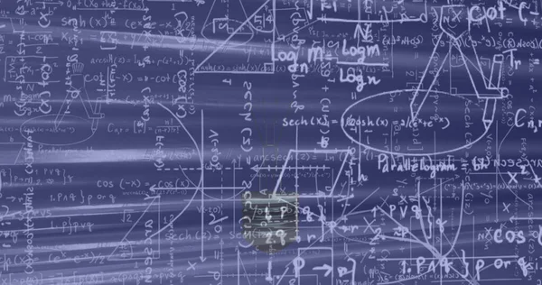 Изображение Математических Уравнений Над Лампочкой Глобальный Бизнес Финансы Связи Концепция — стоковое фото