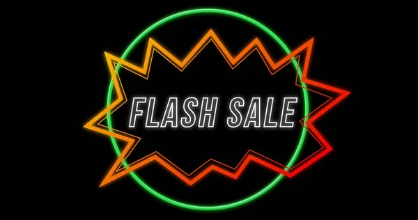 Image of flash sale in circles and explosion. global sales, retail, business and digital interface concept digitally generated image.