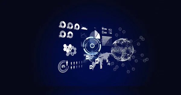 Image of digital interface with clock over dark background. global connections, digital interface, technology and networking concept digitally generated image.