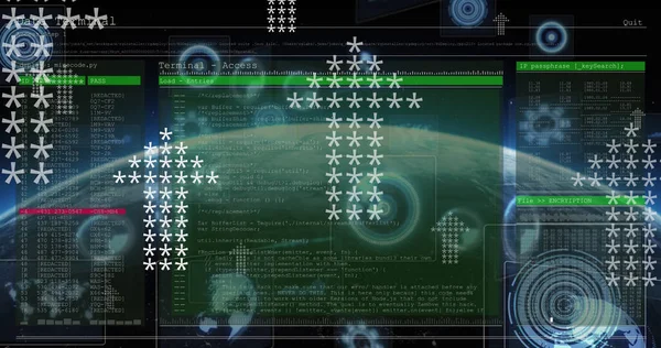 Image of arrows and diverse data over globe. data processing, technology and digital interface concept digitally generated image.