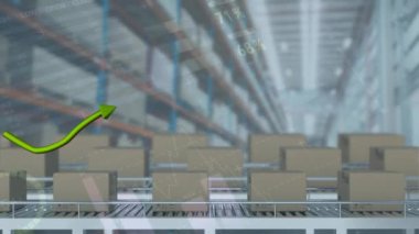 Depodaki grafiklerin ve finansal verilerin animasyonu. İş, finans ve dağıtım hizmetleri kavramı dijital olarak oluşturuldu.