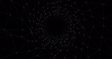 Siyah arkaplanda dijital tünel animasyonu. Soyut arkaplan ve dijital arayüz kavramı dijital olarak oluşturulmuş video.