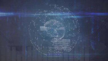 Mavi arkaplanda veri işleme animasyonu. küresel iş ve dijital arayüz kavramı dijital olarak oluşturulmuş video.