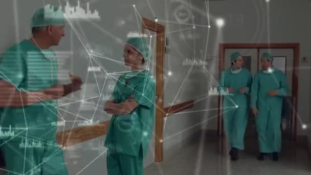 Çeşitli Kadın Erkek Doktorlar Arasındaki Bağlantı Ağının Animasyonu Sağlık Tıp — Stok video