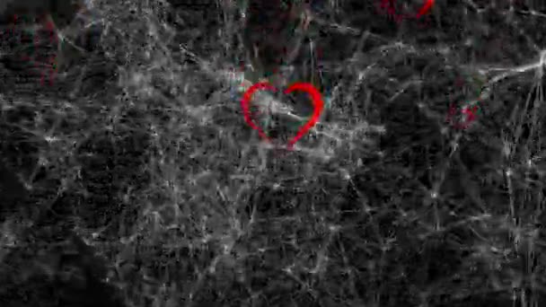 Несколько Значков Красного Сердца Сеть Соединений Черном Синем Фоне Глобальные — стоковое видео