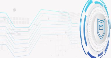 Beyaz zemin üzerinde kalkan olan bağlantı ağı ve zarfın görüntüsü. siber güvenlik ve dijital arayüz kavramı dijital olarak oluşturulmuş görüntü.