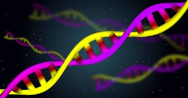 Siyah arka plandaki DNA iplikçiklerinin resmi. küresel bilim ve dijital arayüz kavramı dijital olarak oluşturulmuş görüntü.