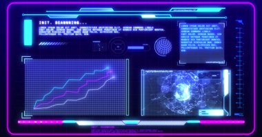 Mavi arkaplanda veri işleme resmi. küresel iş, finans, bağlantılar ve dijital arayüz konsepti dijital olarak oluşturulmuş görüntü.