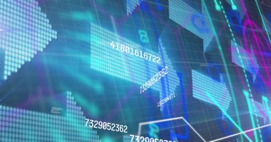 Mavi dijital alandaki veri işleme ve okların resmi. küresel finans, teknoloji ve dijital arayüz kavramı dijital olarak oluşturulmuş görüntü.