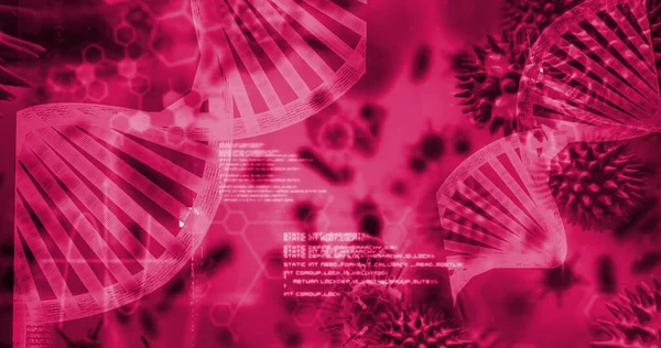 Image Dna Strands Virus Cells Red Background Global Science Digital — Stockfoto