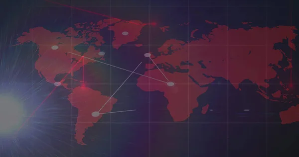 Image of networks of connections over world map. global business, finances, connections and data processing concept digitally generated image.