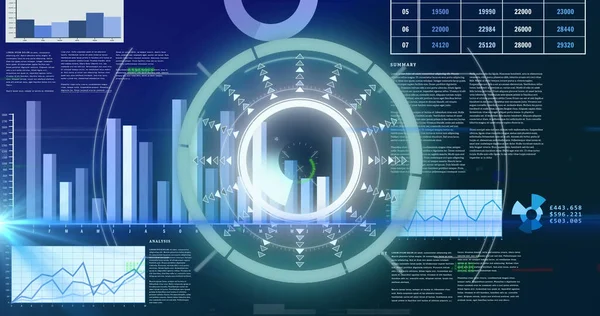 Image of radar on scientific graph and data. global science, connections and digital interface concept digitally generated image.