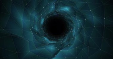 Siyah arkaplanda dijital tünel animasyonu. Soyut arkaplan ve dijital arayüz kavramı dijital olarak oluşturulmuş video.