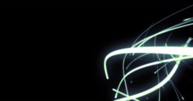 Siyah arkaplan üzerinde ışık izlerinin canlandırılması. Soyut arkaplan ve dijital arayüz kavramı dijital olarak oluşturulmuş video.