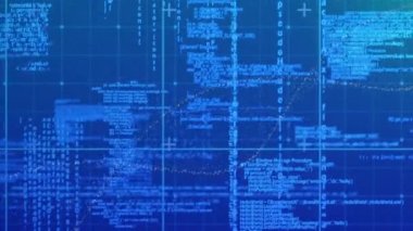 DNA yapısının dijital animasyonu mavi arka planda veri işleme üzerinde dönüyor. Tıbbi araştırma ve bilim teknolojisi kavramı
