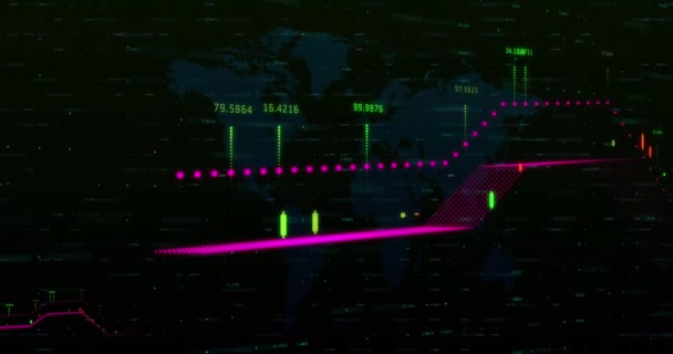 Animación Digital Del Procesamiento Datos Financieros Través Del Mapa Del — Vídeo de stock