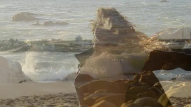 Animação Paisagem Sobre Mulher Caucasiana Praia Conceito Natureza Harmonia Interface — Vídeo de Stock