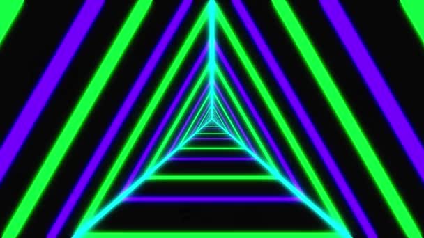 Neonfarbener Dreieckiger Tunnel Nahtlosem Muster Vor Kopierraum Auf Schwarzem Hintergrund — Stockvideo