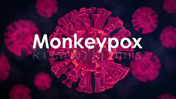在黑色背景上激活猴痘文字和病毒细胞 全球大流行病 猴痘和数字视频接口概念 — 图库视频影像