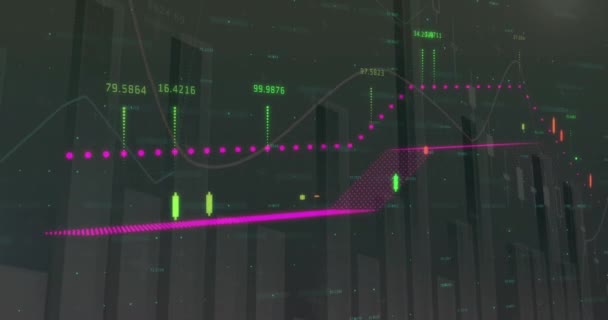 Digital Animation Statistical Financial Data Processing World Map Grey Background — Stockvideo